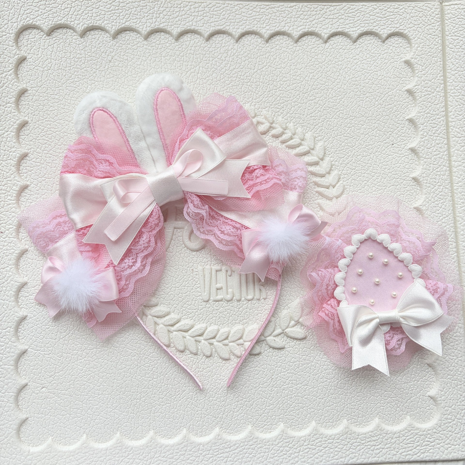 Lolita Rabbit Ear Headband with Strawberry Side Clip