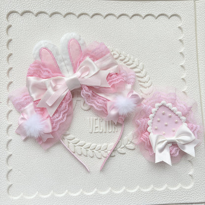 Lolita Rabbit Ear Headband with Strawberry Side Clip
