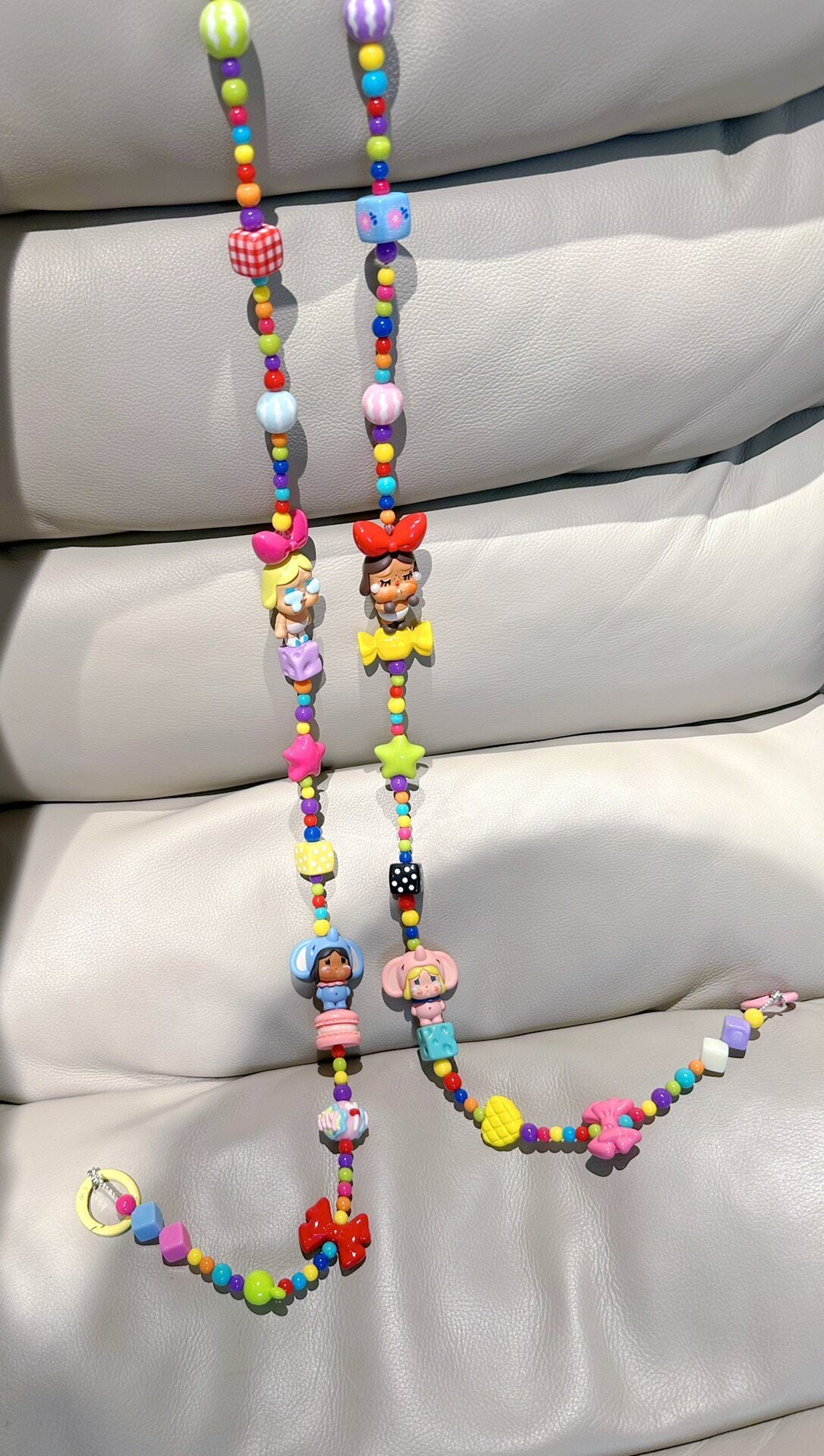 Colorful Beaded Phone Strap with Character Charms