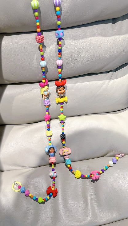 Colorful Beaded Phone Strap with Character Charms