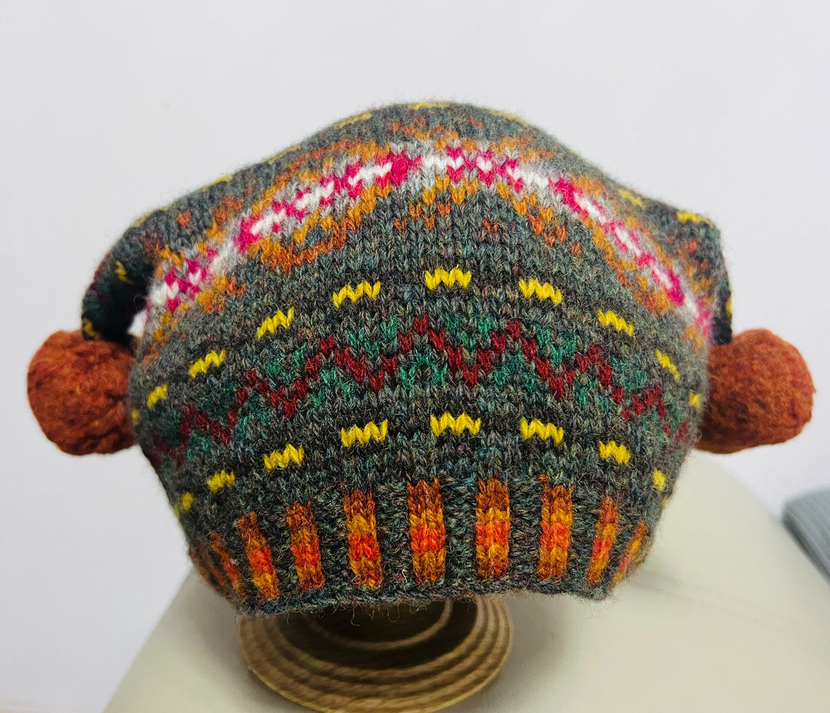 Shetland Wool Fair Isle Hat with Pom Poms