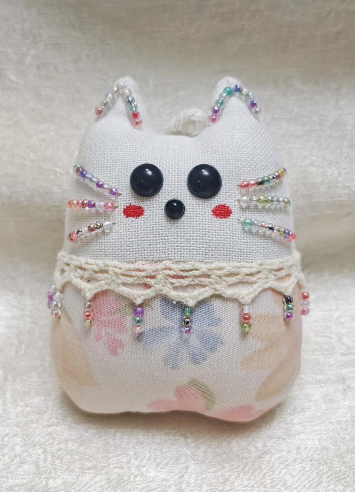 Ornement Peluche Chat artisanal Tissu floral