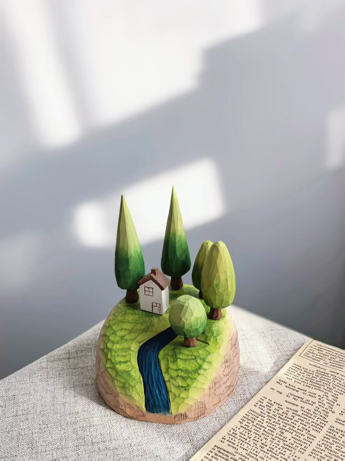 Hand Carved Wooden Cottage Ornament Magnetic Trees