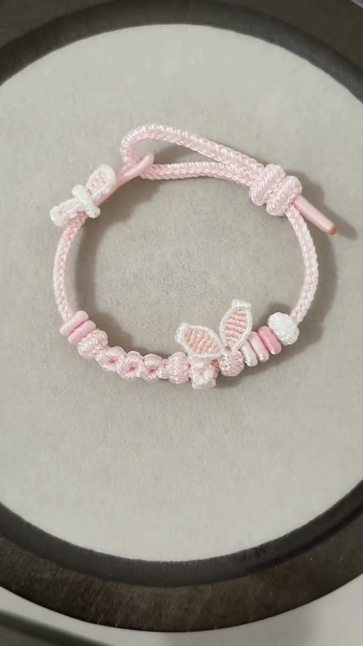 Handwoven Pink Bunny Ear Bracelet with Bow