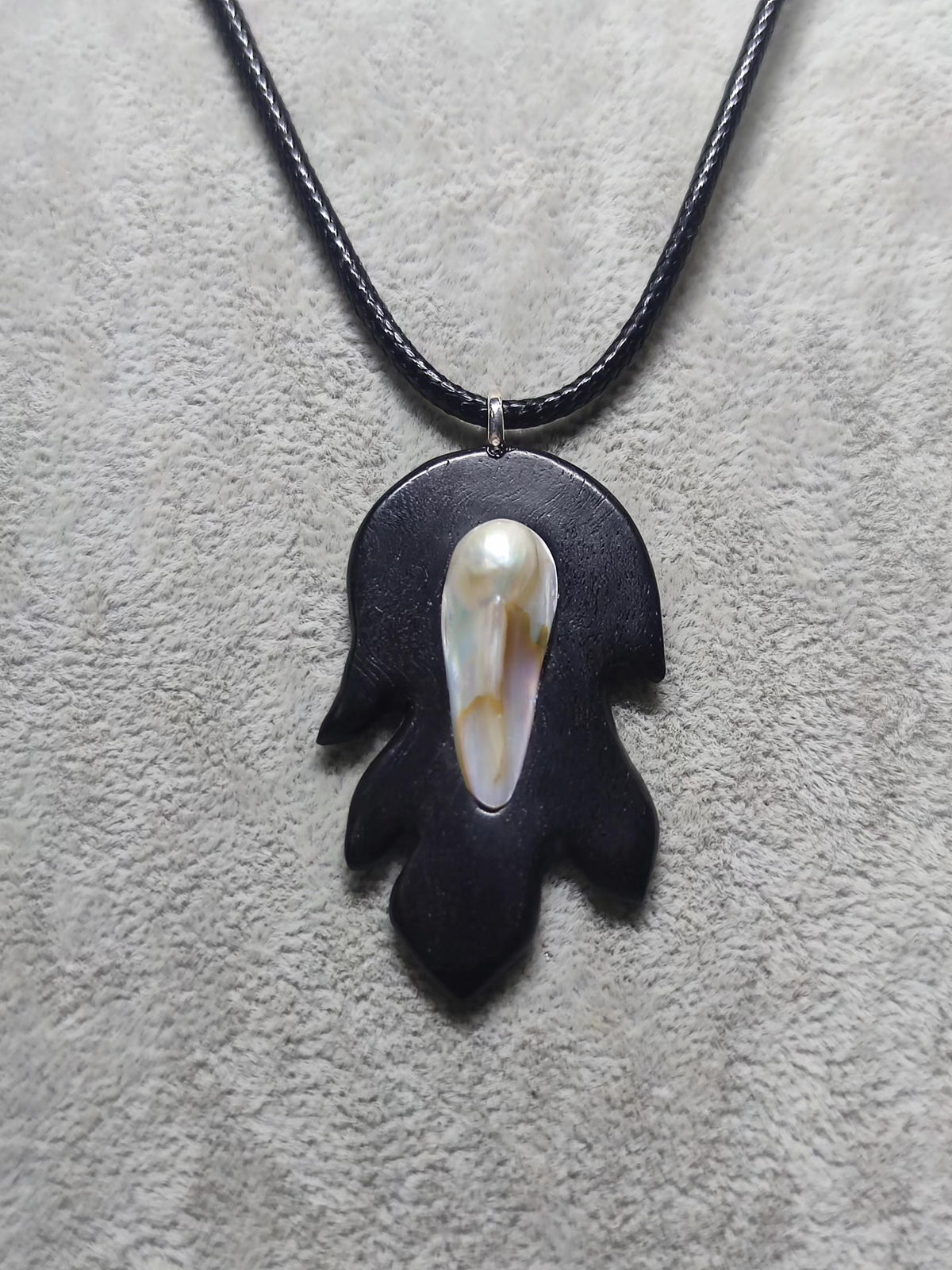 Ebony Wood Baroque Pearl Leaf Pendant