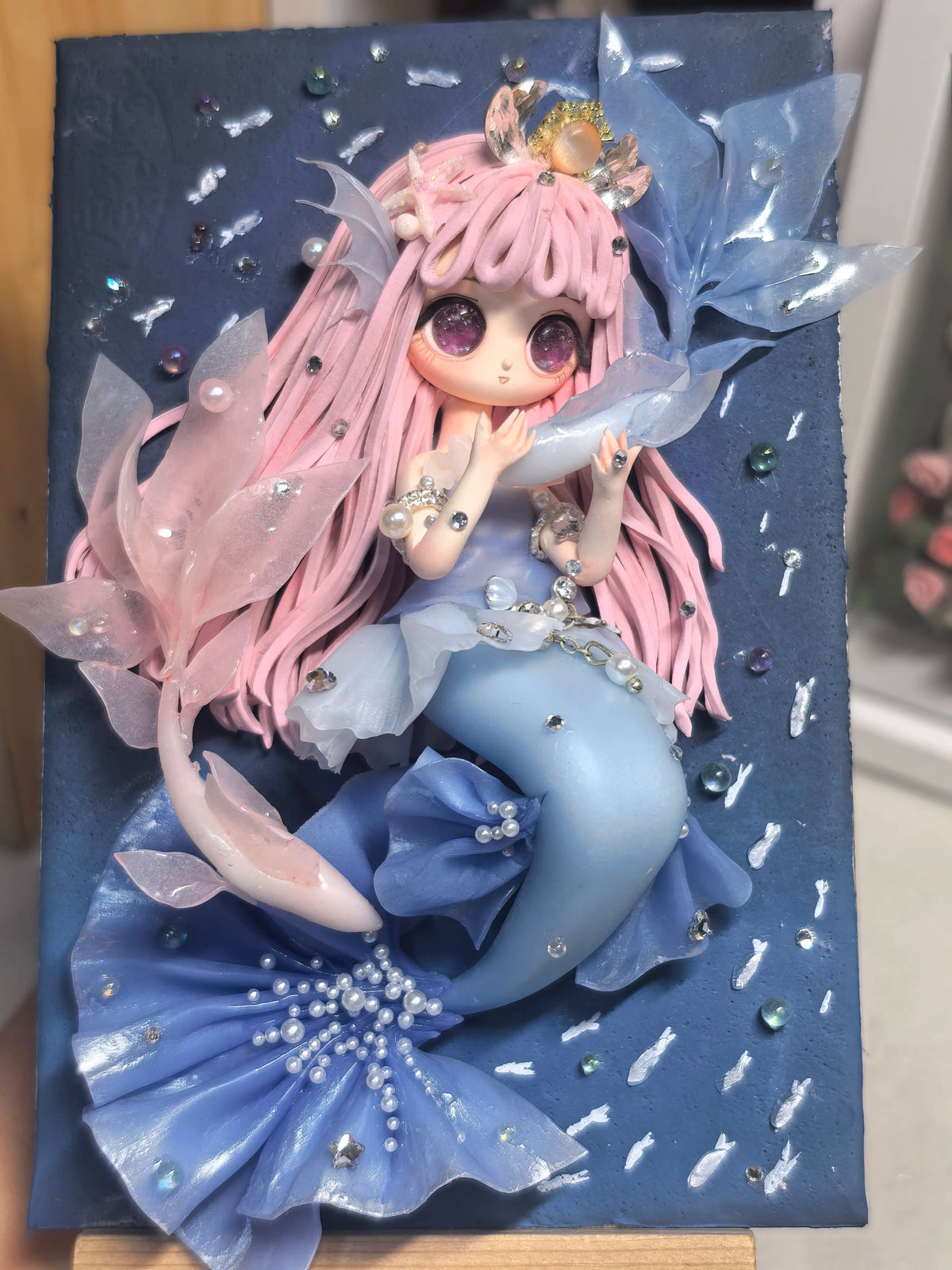 Pisces Mermaid Clay Art White Frame