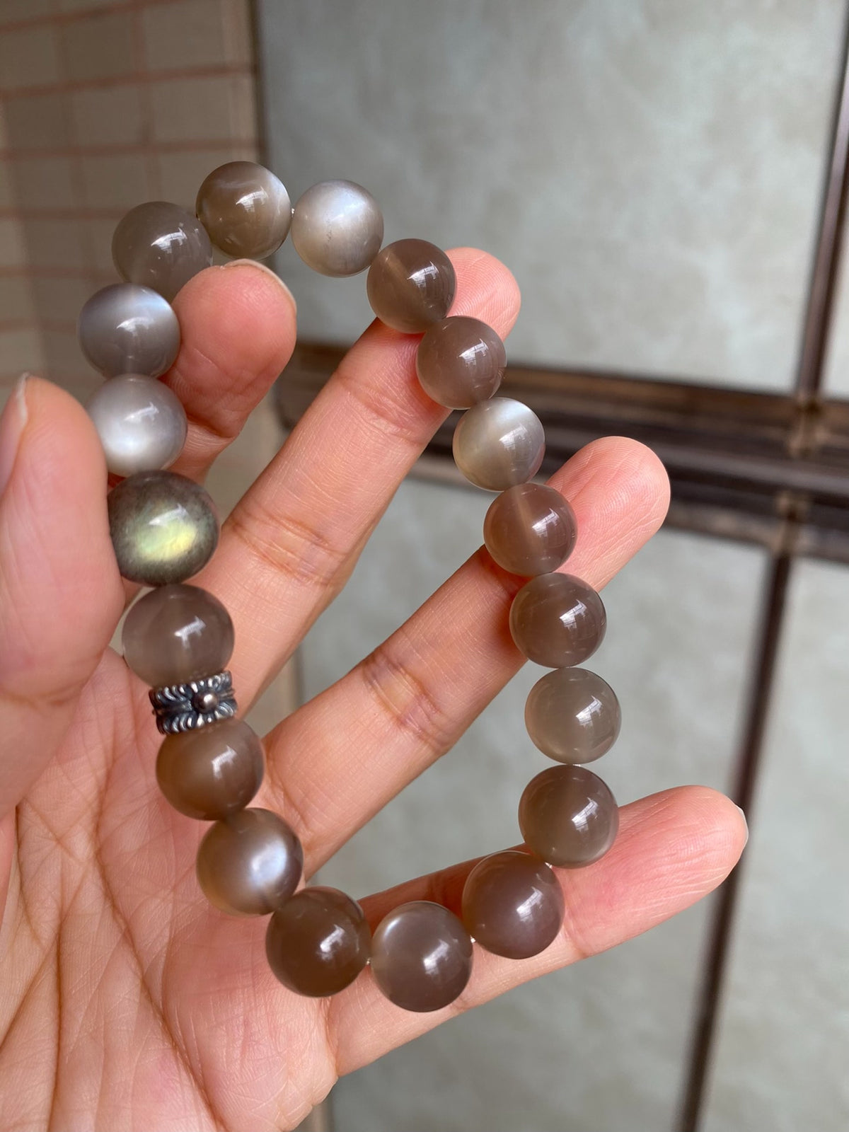 Moonstone Labradorite Beaded Bracelet S925 Silver