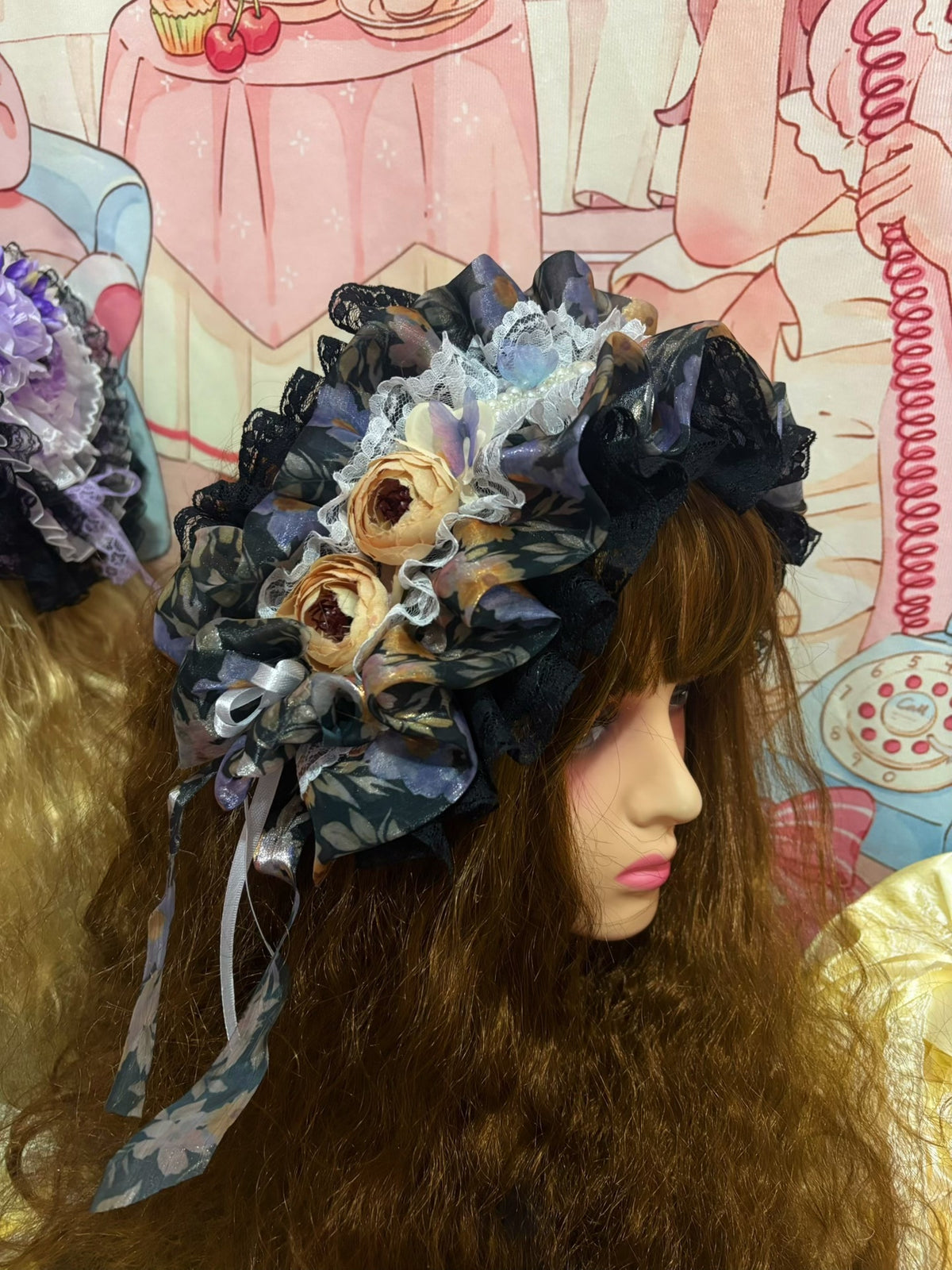 Diadema Gothic Lolita con lazo y encaje negro