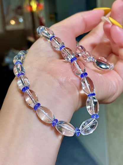 Clear Abacus Bead and Blue Accent Bead Necklace, 41cm