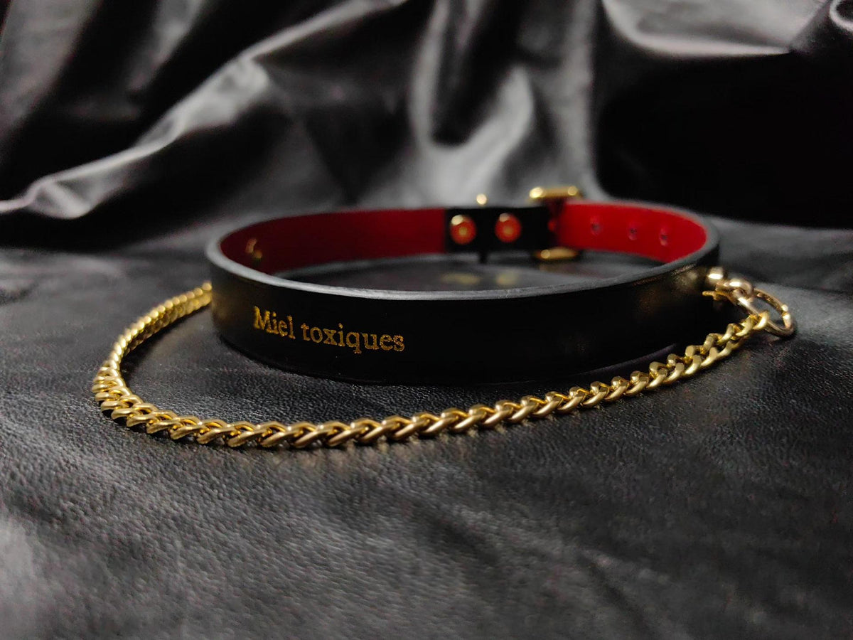 Leather Choker Necklace with Gold Chain