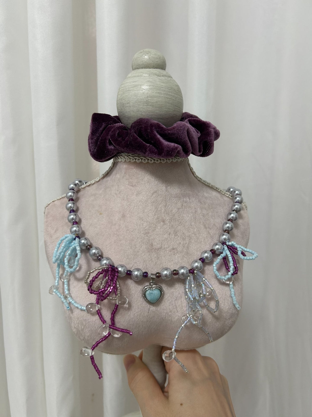 Handcrafted Pearl Necklace with Larimar Pendant