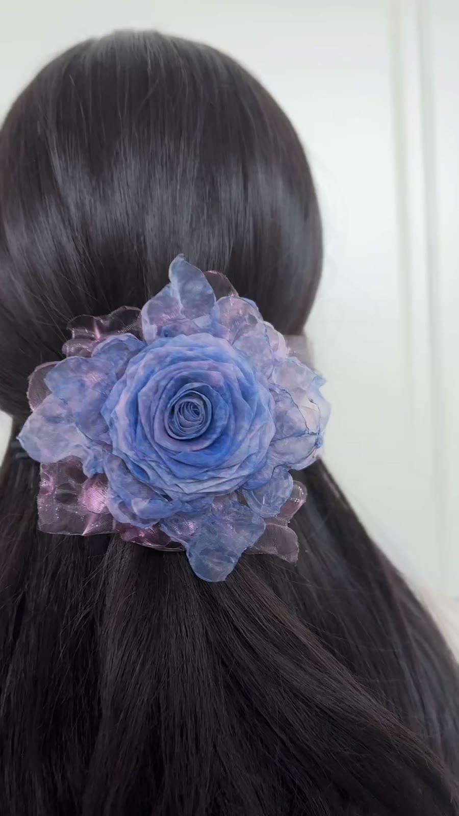 Handmade Organza Rose Claw Clip Blue Lavender