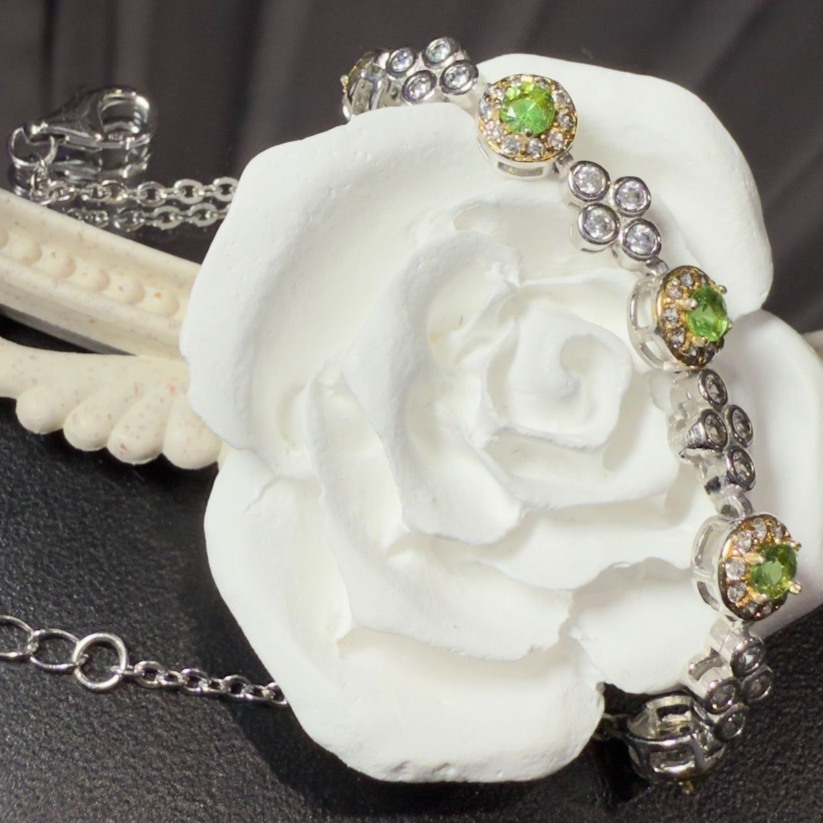 Pulseira Bubble de Pedra Verde Natural em Prata e Ouro