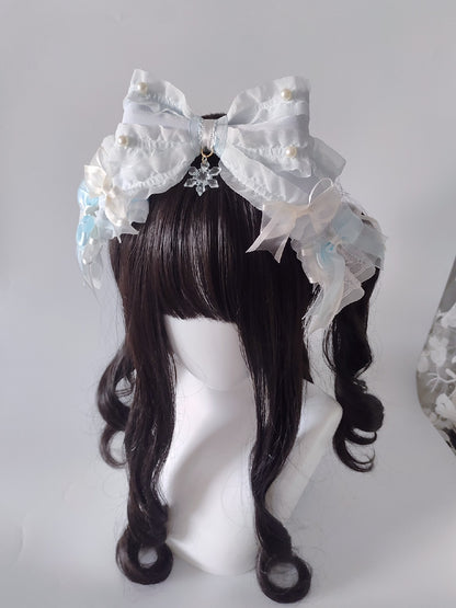 Lolita Large Bow Headband with Veil – Pink or Blue