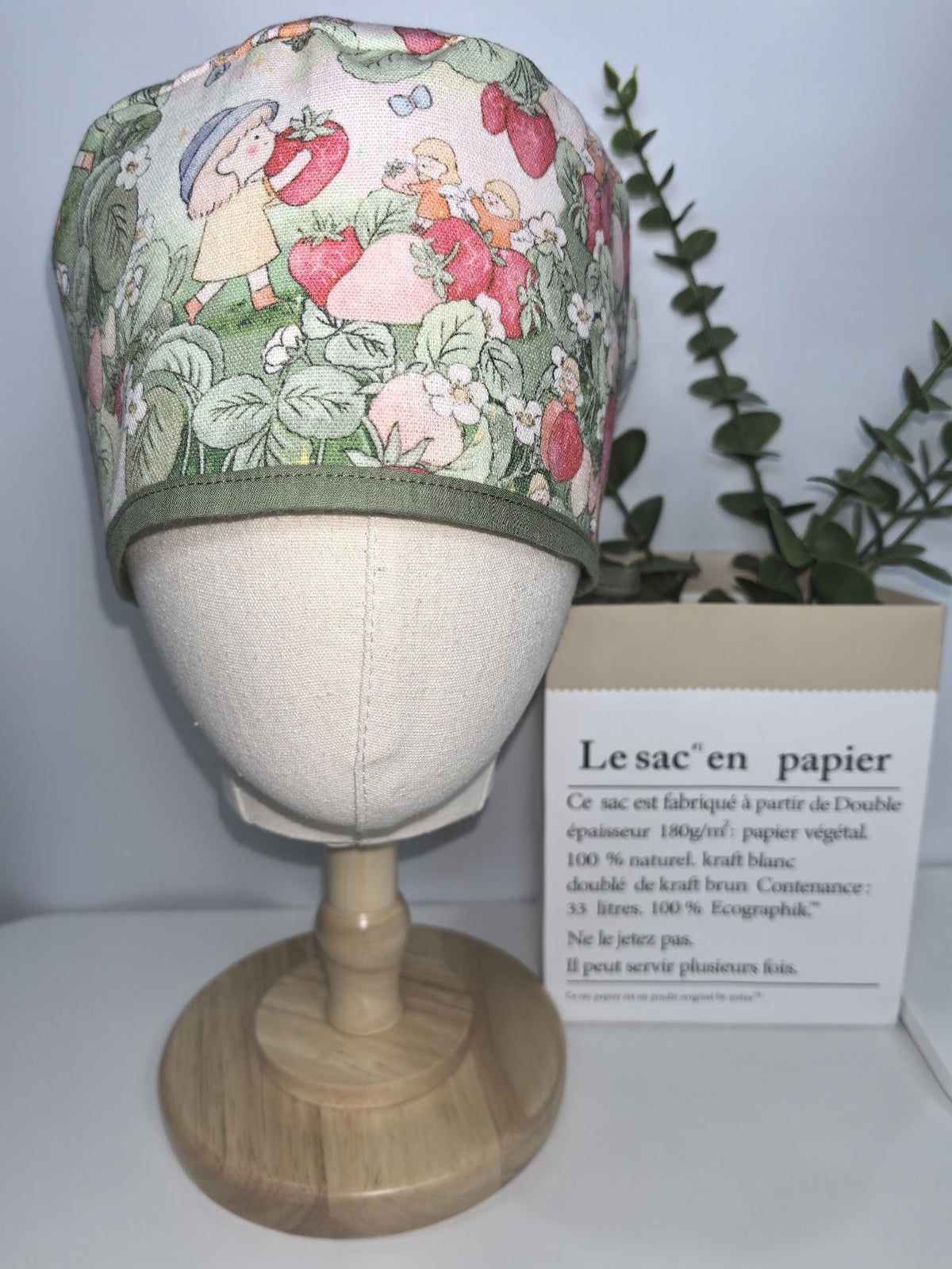 Cotton Linen Scrub Cap with Strawberry Print