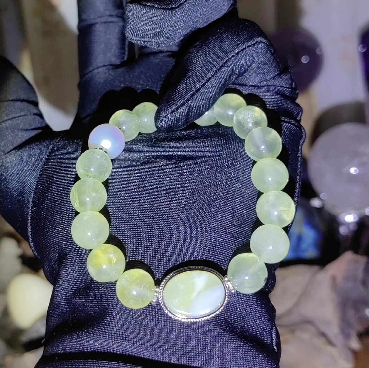 Prehnite Beaded Bracelet Pale Green