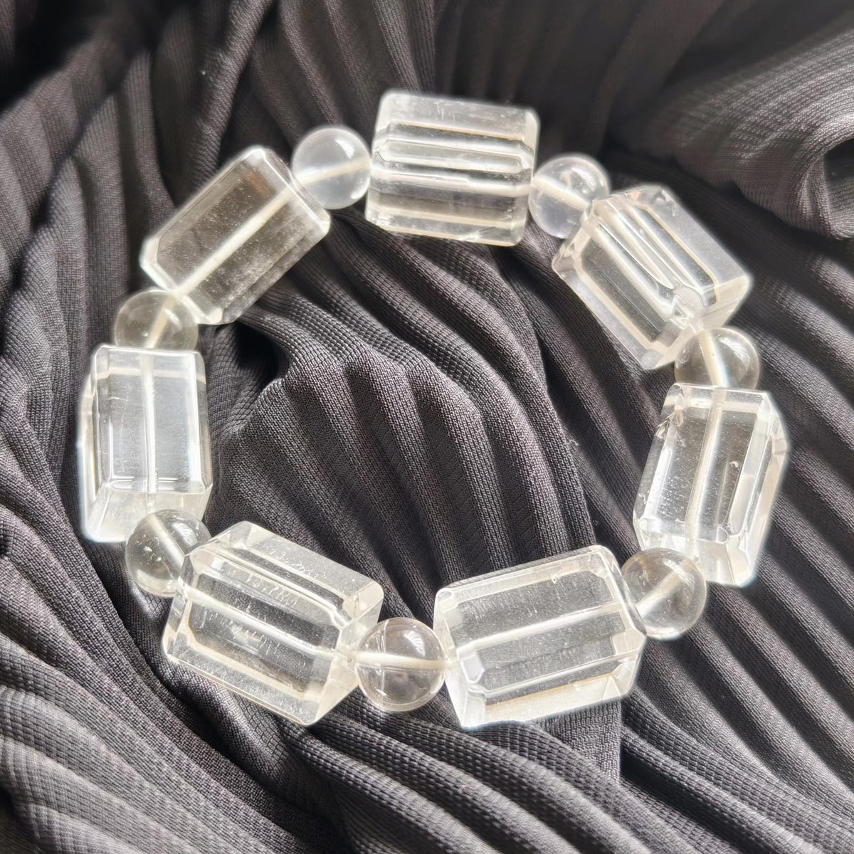 Extra Large Clear Quartz Rectangular Bead Bracelet