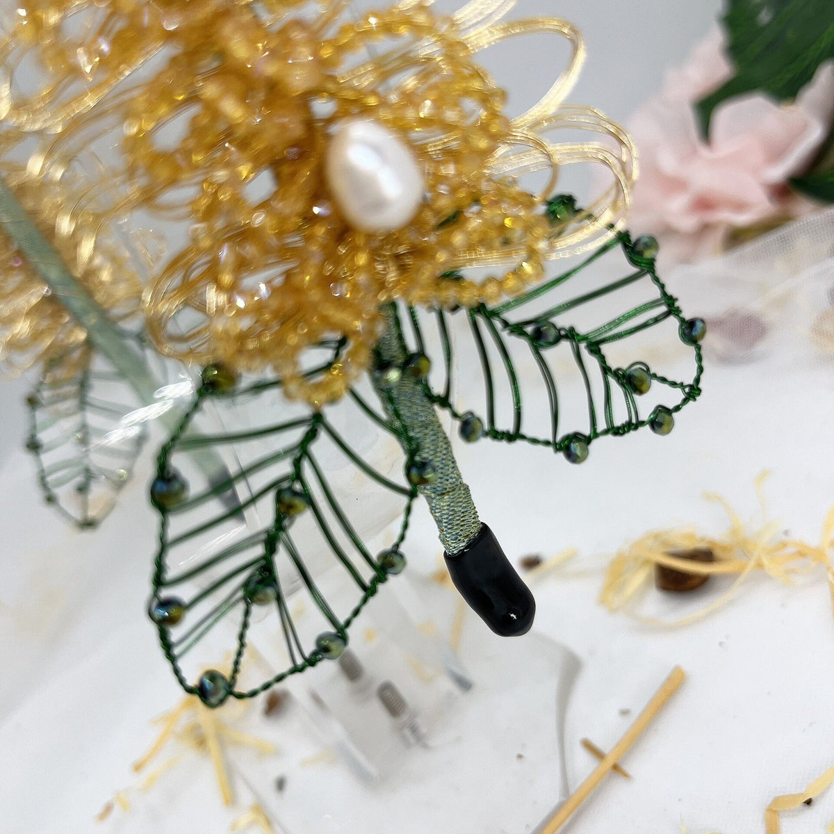Sunflower Beaded Headband with Pearl Accents