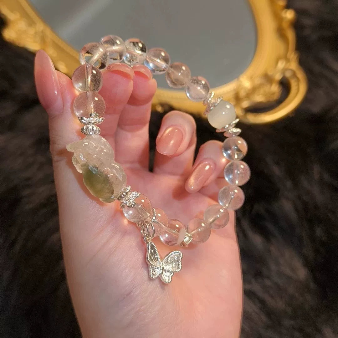 Bracelete Pixiu de Quartzo Fantasma e Aventurina Verde
