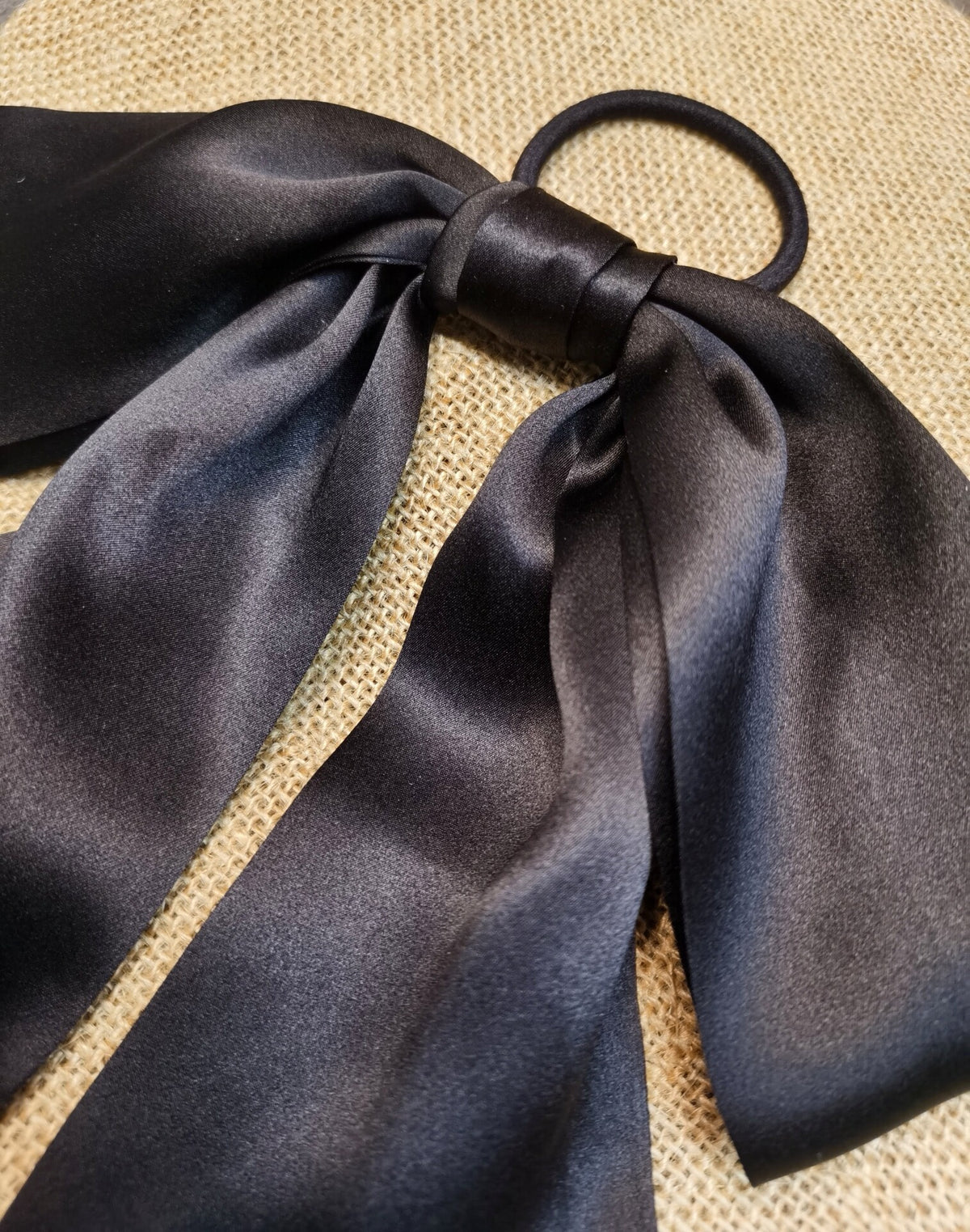 Pure Silk Black Bow Hair Tie