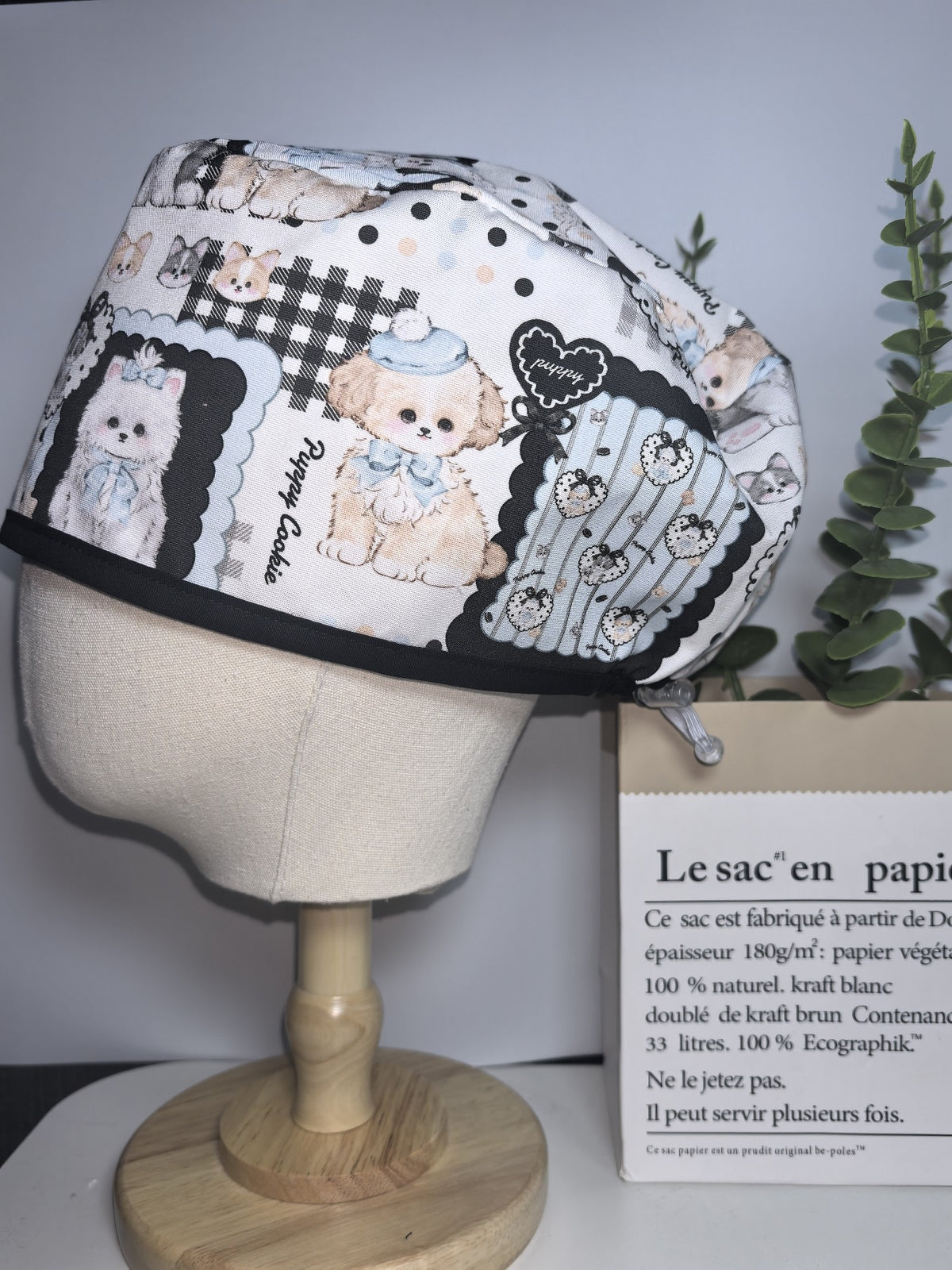 Cotton Scrub Cap with Puppy Print