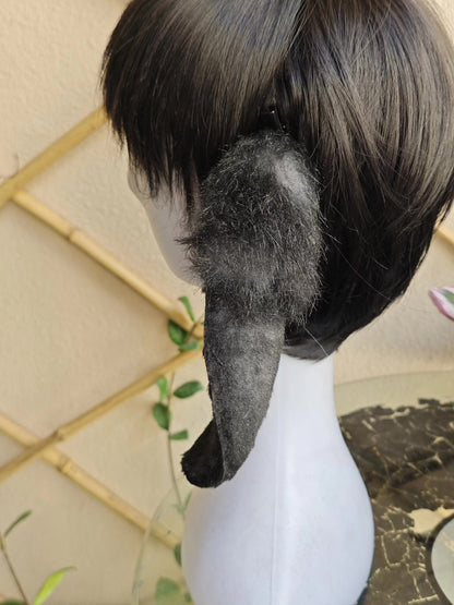 Handmade Lop-Ear Rabbit Ears with Black-to-Gray Fur
