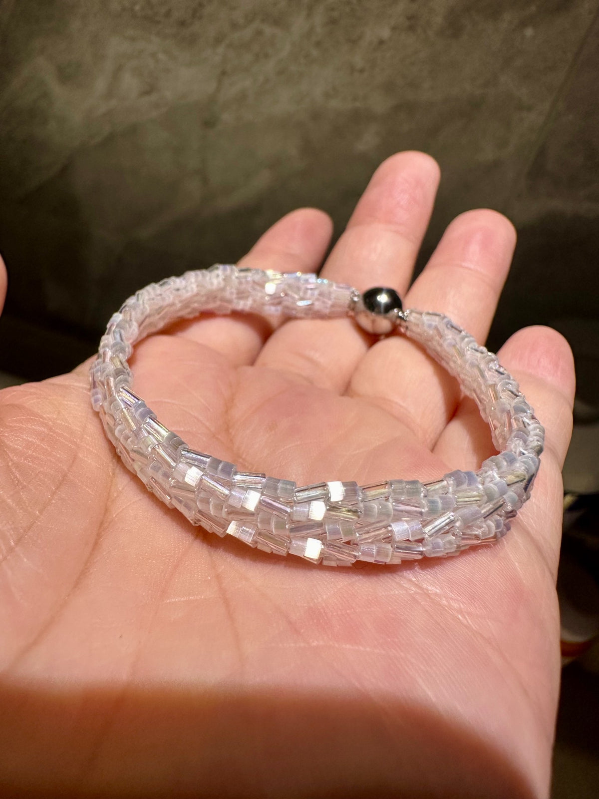 Handwoven Glass Tube Bead Bracelet