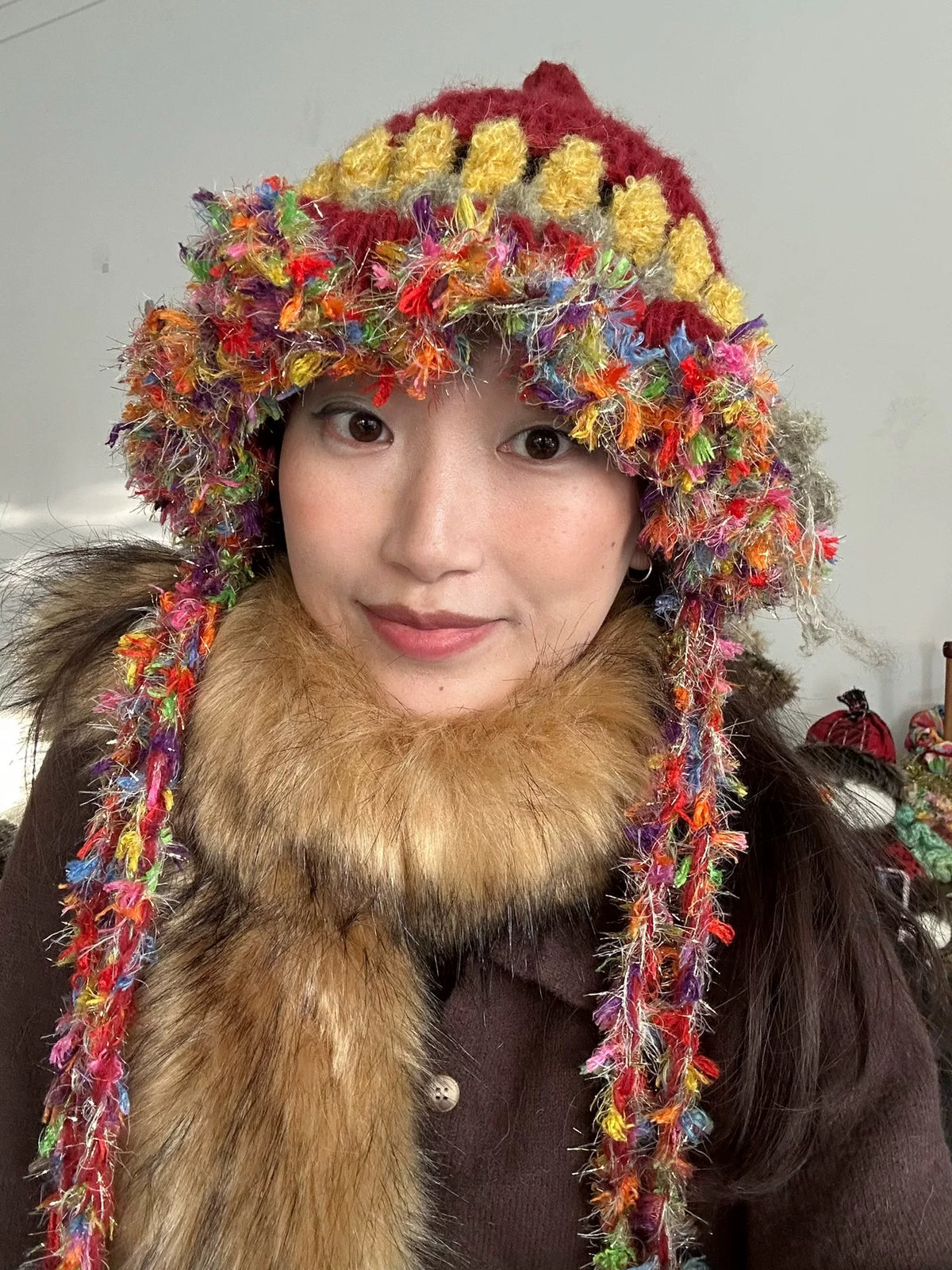 Hand Crocheted Pointed Hat with Ear Flaps