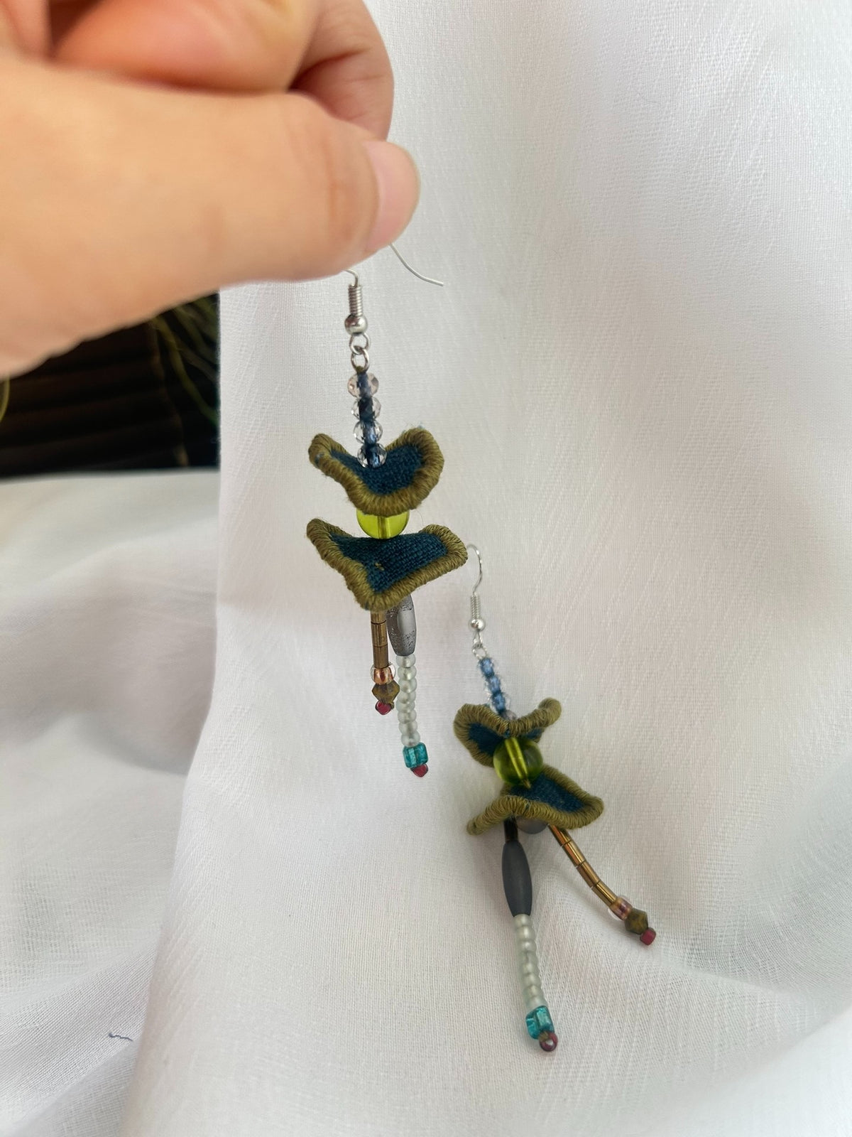 Handmade Fabric Earrings with Beads
