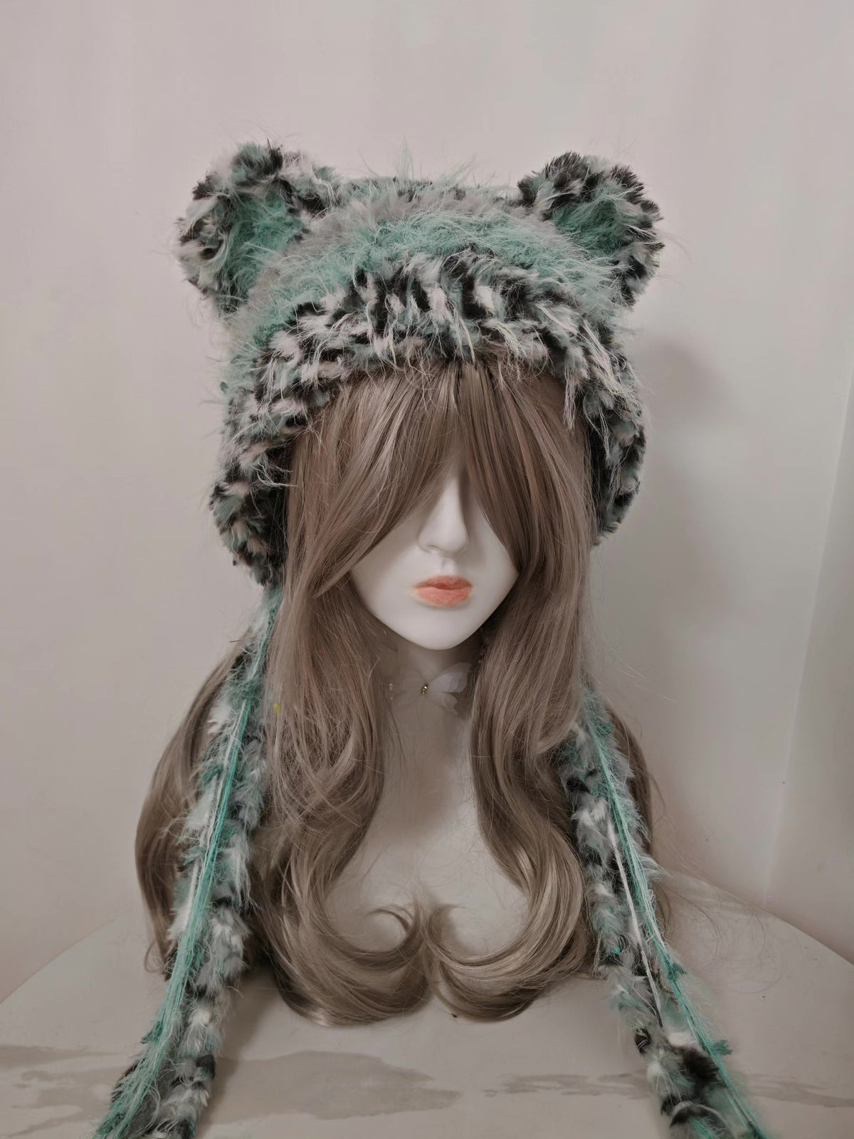 Bear Plush Hat with Sage Fur