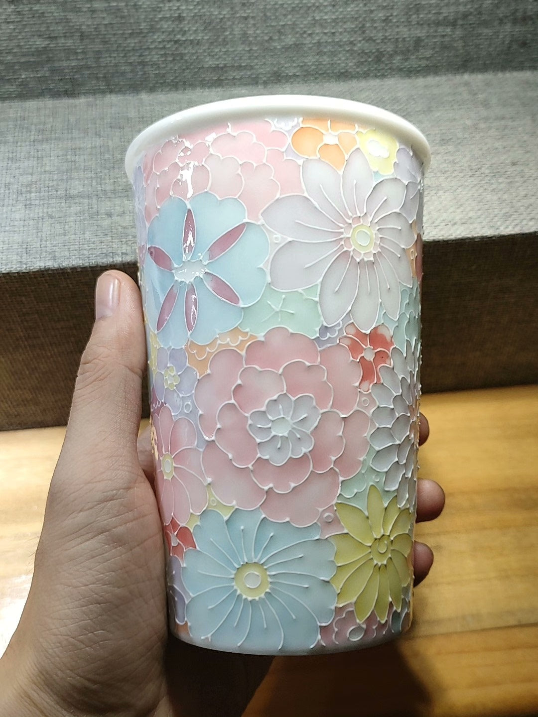 Jade Clay Floral Relief Tall Ceramic Mug