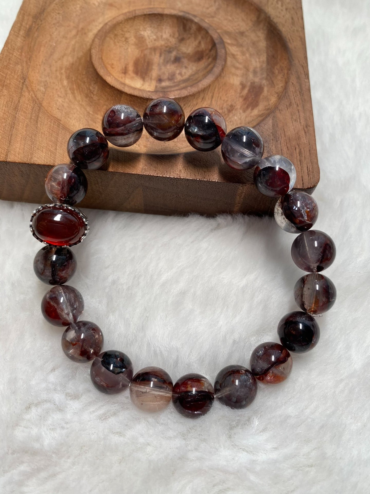 Red Phantom Quartz Beaded Bracelet Silver Centerpiece