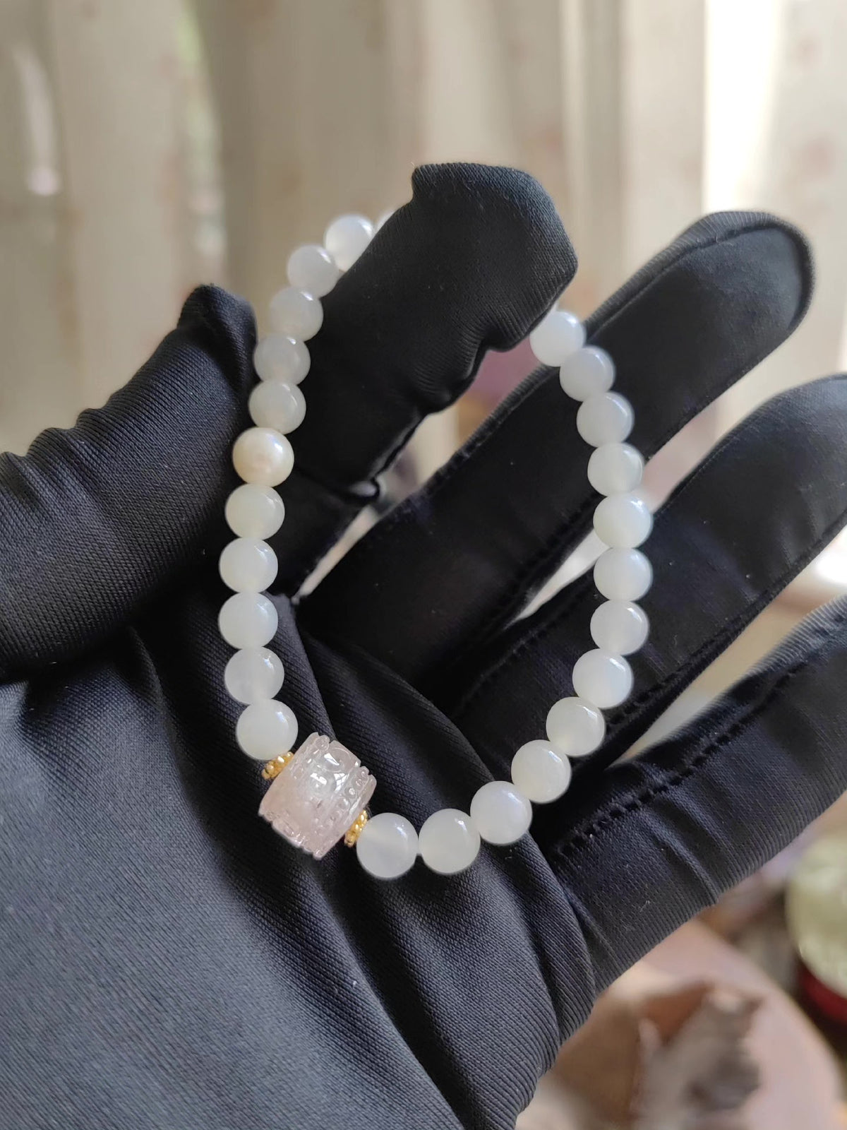 Hetian-Jade Tourmalin Huiwen Perlenarmband 6mm
