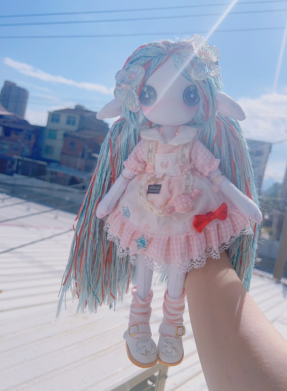 Handmade Plush Doll with Multicolor Hair
