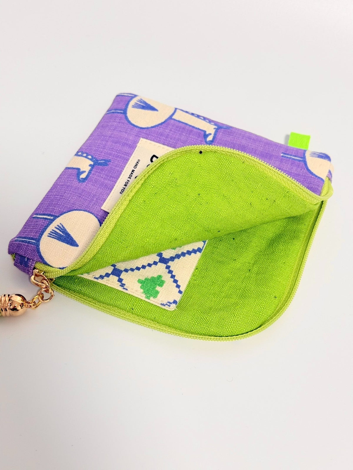 Llama Print Cotton Pouch with Lime Zipper