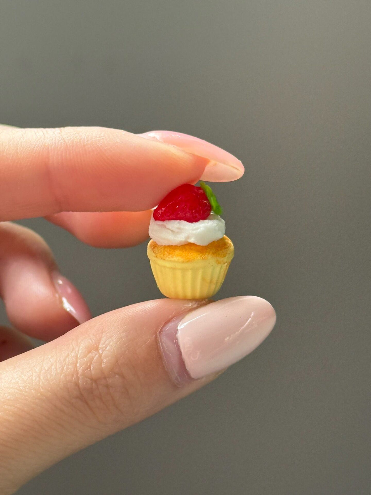 Miniature Clay Strawberry Cupcake Model