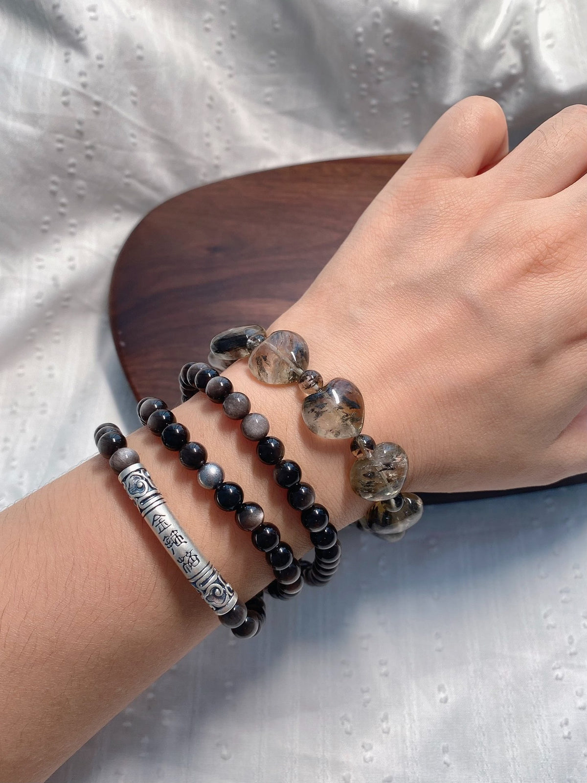 Silver Sheen Obsidian Triple Wrap Bracelet