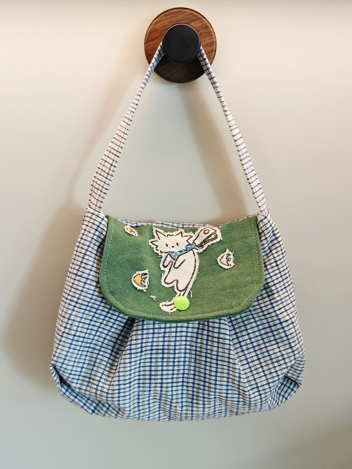Handmade Checkered Fabric Bag with Cat Flap