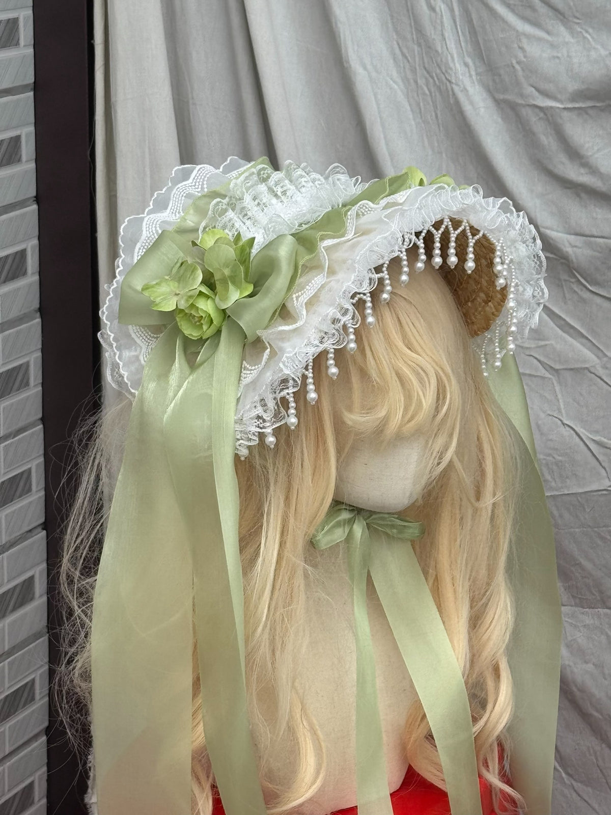 Lolita Bonnet Hat with Green Flowers