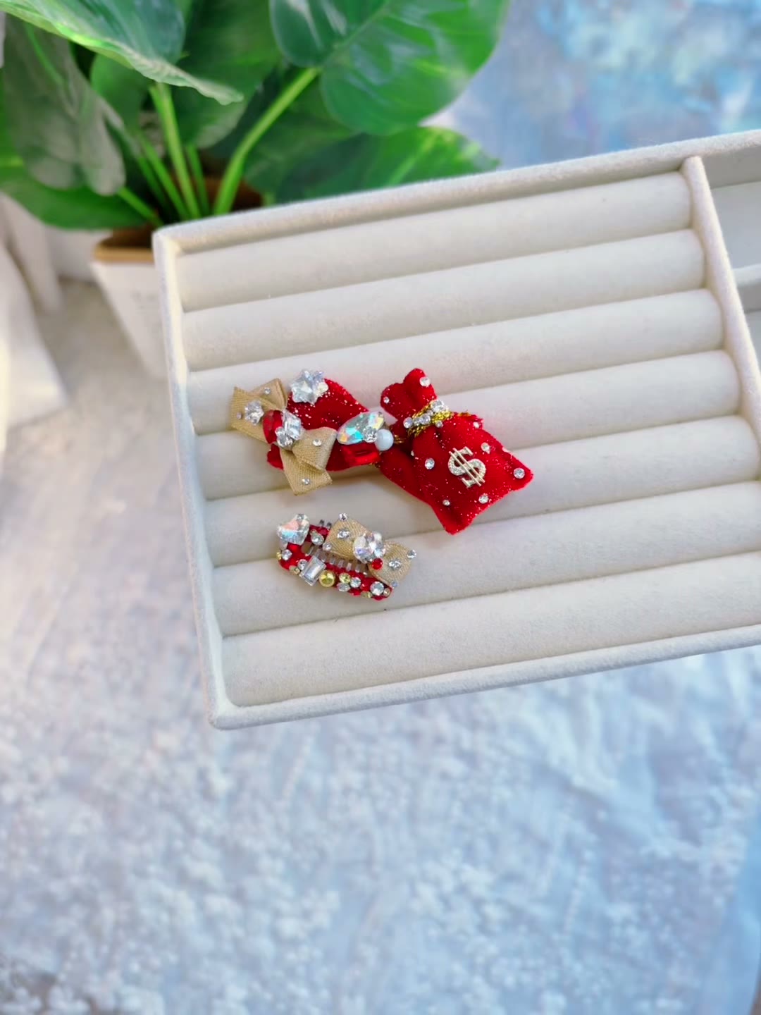Red Money Bag Frog Clip Pet Hair Set