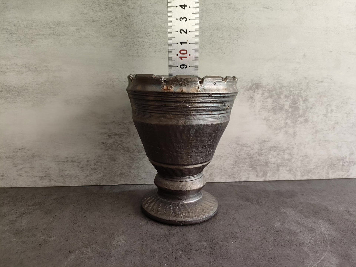 Handmade Ceramic Goblet Dark Metallic Finish