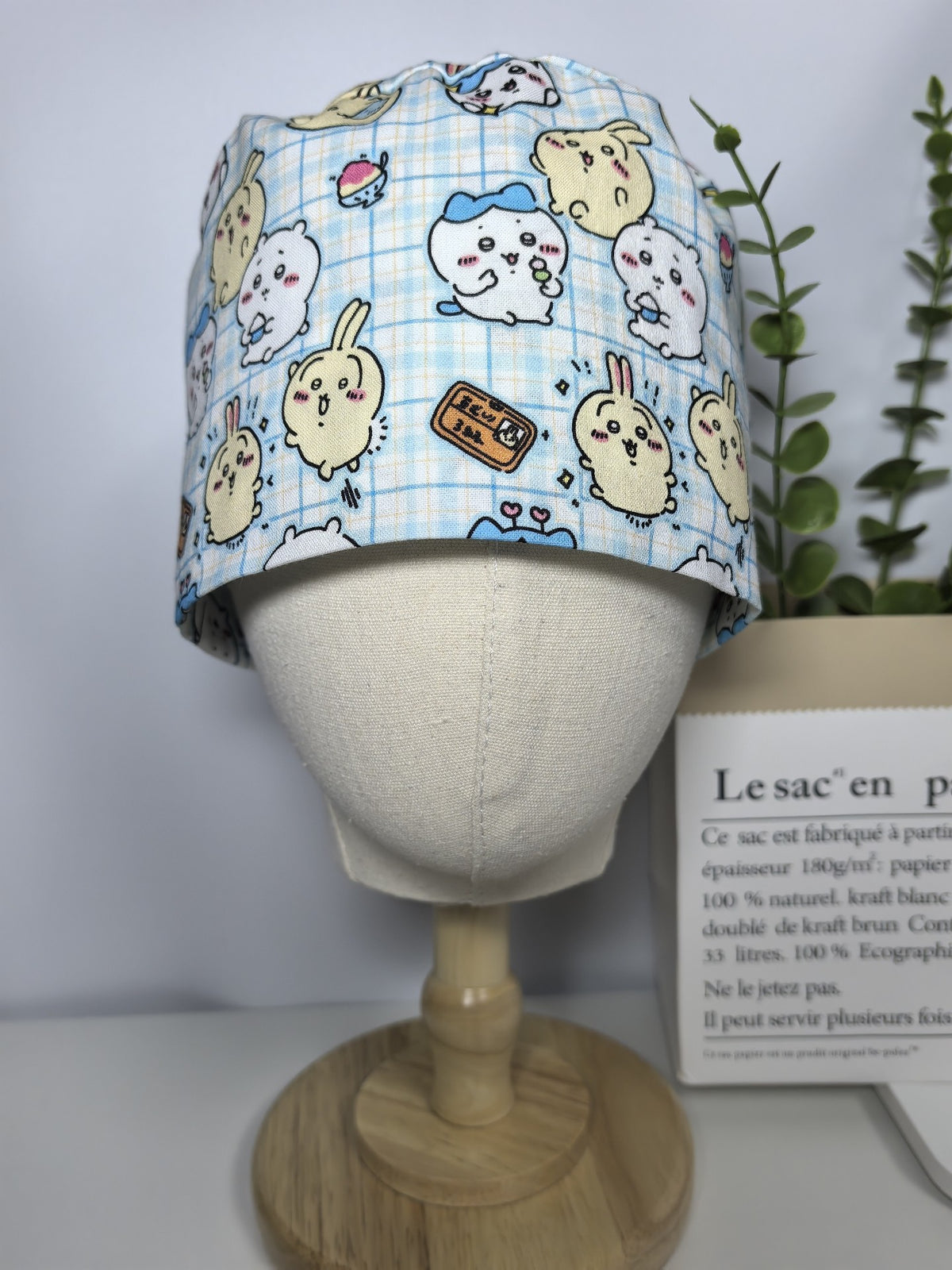 Cotton Gingham Print Cartoon Cap