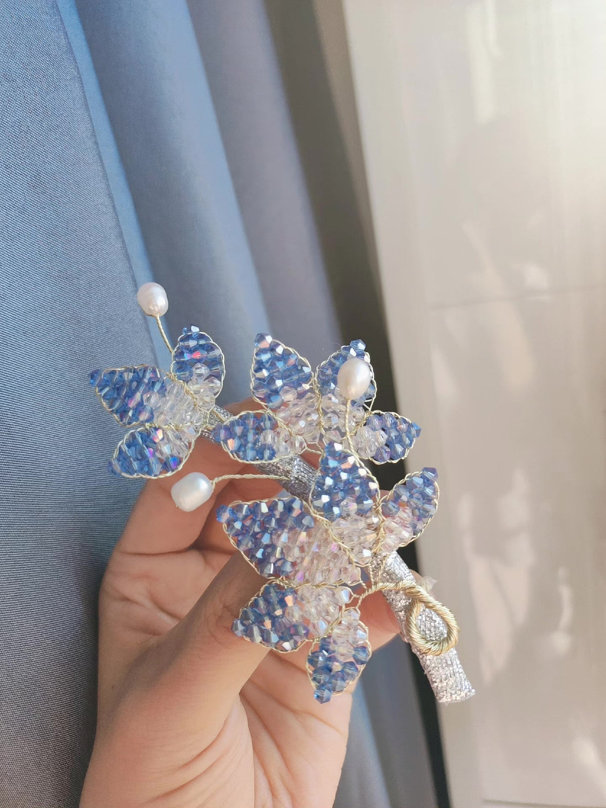 楓のクリスタルビーズパッチンヘアクリップ