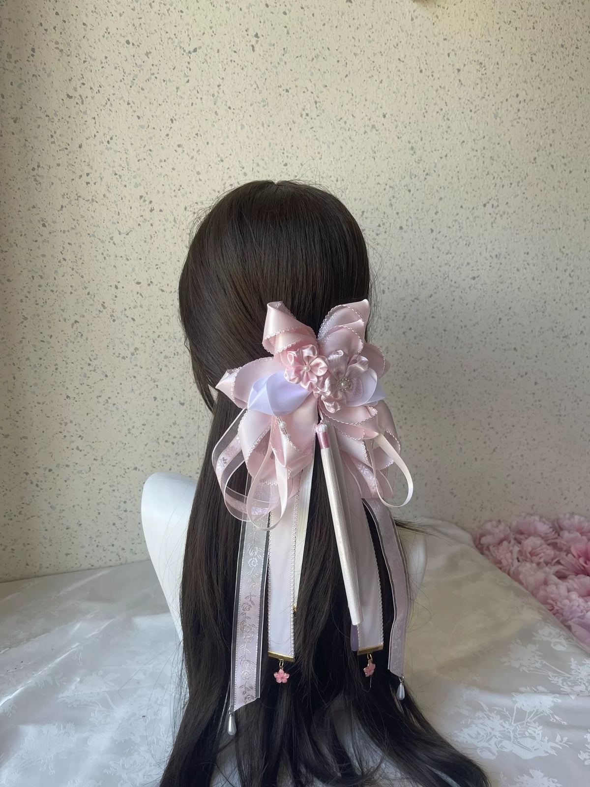 ピンク・ロリータ リボンボウ ヘアクリップ