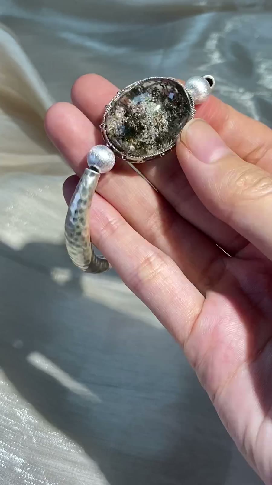 Phantom Quartz Silver Bangle Bracelet