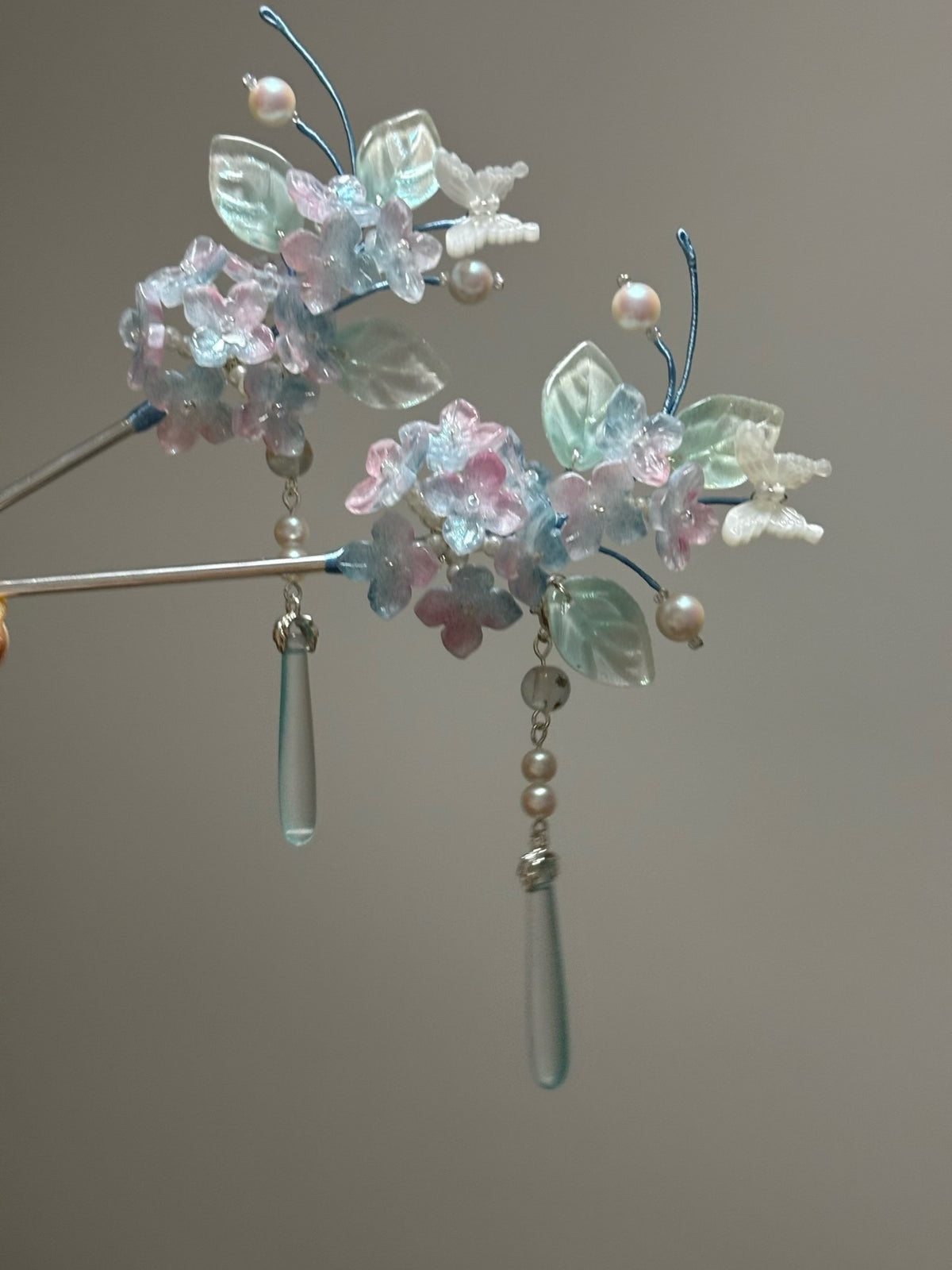 Cloud Butterfly Jade Glazed Glass Hairpin Set