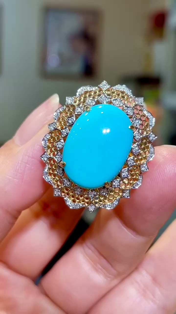 18K Two-Tone Gold Turquoise Diamond Ring