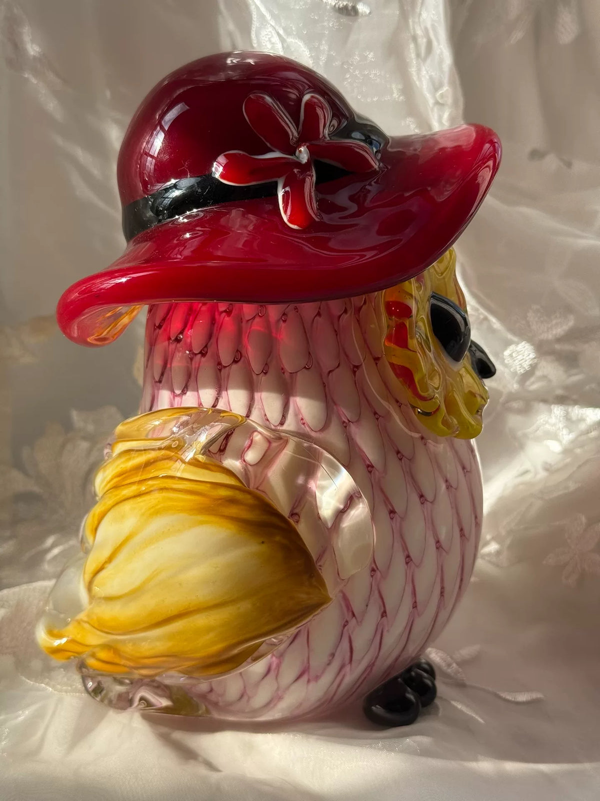 Vintage Gold Red Glass Owl Figurine