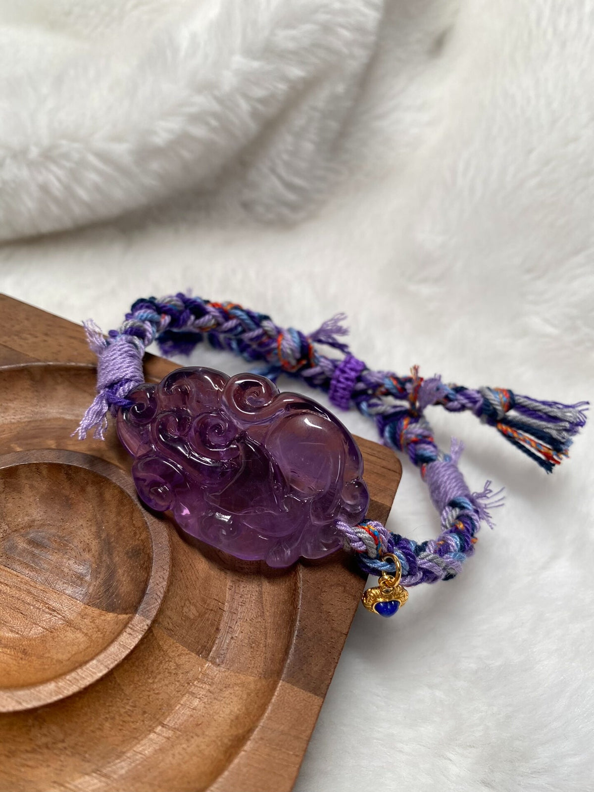 Amethyst Fox Pendant Braided Cord Bracelet