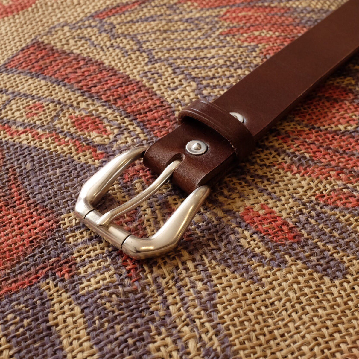 Dark Brown Leather Belt with Silver Buckle
